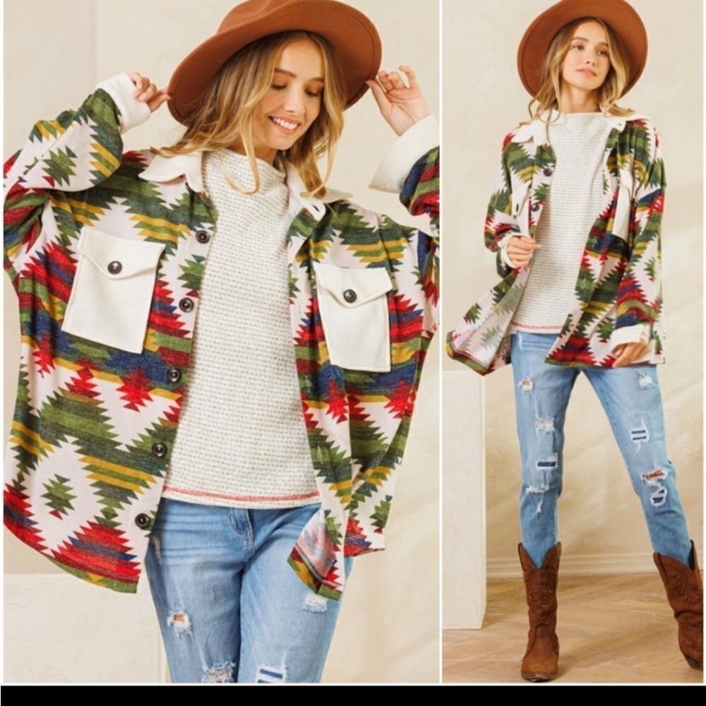 Georgeous Aztec vibrant shacket oversized NWT
